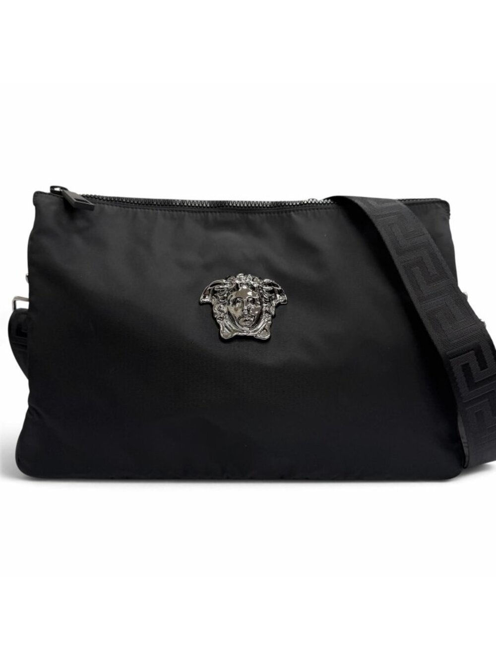 Versace Leather 3D Medusa Greca 2-Way Shoulder Bag Clutch Black
